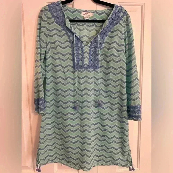 Vineyard Vines Whale Tail Chevron Print Tunic Cover Up Cotton Blue Size Small - Picture 1 of 13